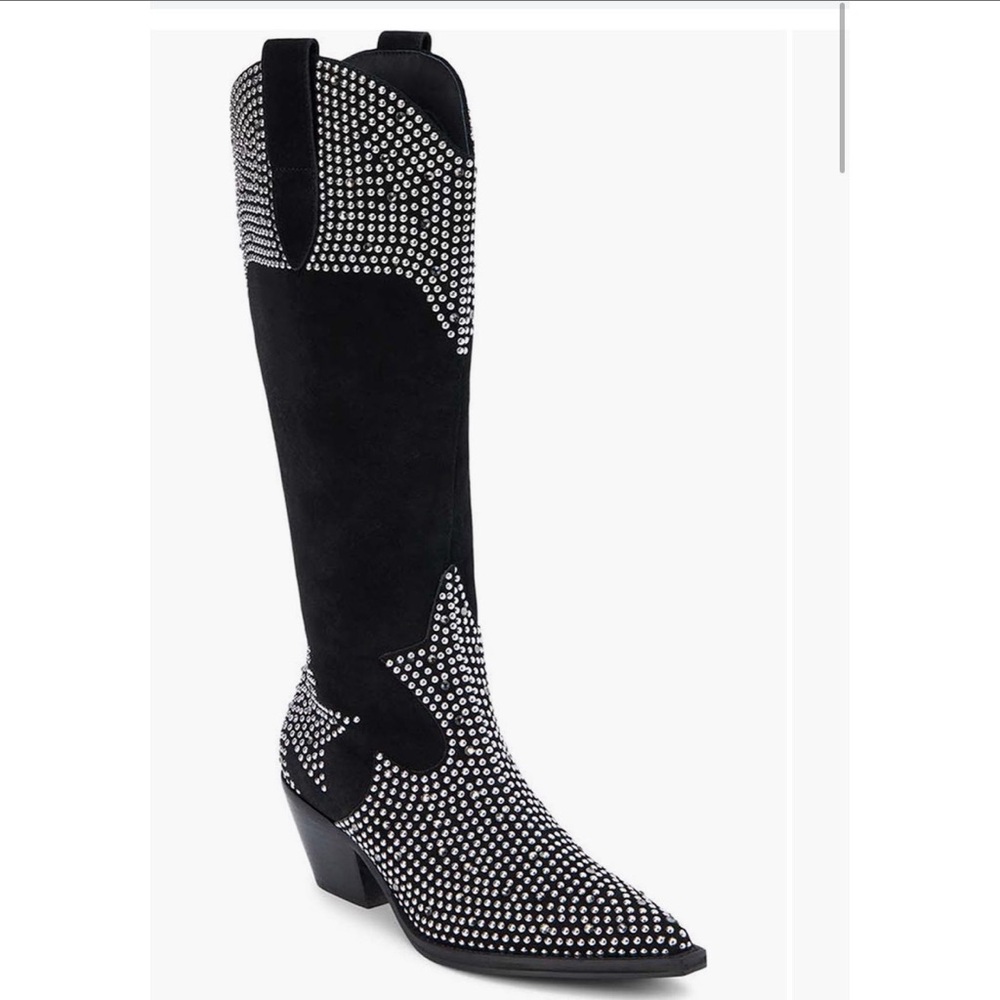 Matisse Dumplin Studded Western Boot. Black Studded Knee-High Boots